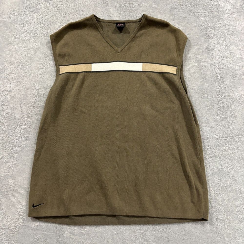 Nike Sweater Men's Large Golf Tiger Woods Vintage Swoosh Logo Top V Neck Green